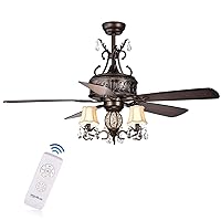 Warehouse of Tiffany CFL-8211REMO/AB Firtha 52-Inch 5-Blade Antique Lighted Branched French Chandelier (with Remote) Ceiling Fan, Brown