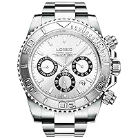 LOREO Mens Automatic Machine Multifunction Silver Stainless Steel Sapphire Glass Waterproof Watch