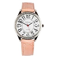 Artist Unknown Urban Women’s Wrist Watch Silver Diamante Large Dial and Numbers Display Analog Japanese Quartz with Pink PU Leather Strap Urban-Ladies