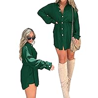 Ytfsrukp Satin Covered Nights Romper Dress, 2023 Fall New Women's Solid Color Casual Elegant Button Long Sleeve Shirt Suit