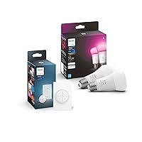 (1) White Tap Dial Light Switch with (2) Smart 75W A19 LED Bulb, White and Color Ambiance Color-Changing Light, 1100LM, E26 - Requires Bridge - Control with Hue App or Voice Assistant