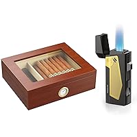 Handmade Wooden Cigar Humidor Desktop Refillable Torch Lighter 4 Jet Flame Torch Lighter