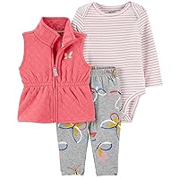 Carter's Baby Girls' 3 Piece Vest Little Jacket Set (9 Months, Baby Pink/Heather Butterfly)