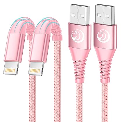 iPhone Charger 6ft 2Pack Apple MFi Certified Lightning Cable Fast Charging Nylon Braided Phone Charger iPhone Charging Cord Compatible with iPhone 14 13 12 11 Pro Xr Xs Max 10 8 7Plus 6 SE -Pink