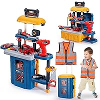 Kids Toy Tool Bench Set, Toddler Workbench with Electric Drill and Realistic Tools Toy for 3 4 5 6 Years Old Boys Girls, Construction Workshop Gifts for Christmas Birthday Party New Year