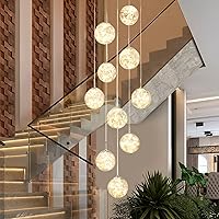 10-Light LED Staircase Chandelier Crystal Ceiling Lights Large Chandeliers for High Ceilings, Entryway Modern Lighting Fixture Villas and Stairs, Adjustable Length 16