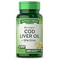 Norwegian Cod Liver Oil | 100 Softgels | with EPA & DHA | Non-GMO, Gluten Free Supplement | by Nature's Truth