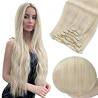 Full Shine Clip in Hair Extensions Blonde Real Hair Extensions Platinum Blonde Hair Extensions Clip in Human Hair Remy Extensions Human Hair Natural for Short Hair 14 Inch 7 Pieces 120 Grams