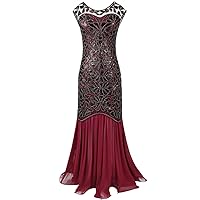 FAIRY COUPLE 1920s Floor-Length V-Back Sequined Embellished Prom Evening Dress D20S004