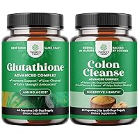 Bundle of Reduced Glutathione Supplement with Glutamic Acid for Liver Support Skin Complexion Immunity and Colon Cleanser & Detox - Lactobacillus Acidophilus Probiotic Supplement Body Cleanse