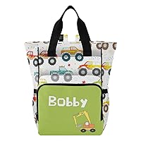 Custom Kids Doodle Monster Truck Diaper Bag Backpack Large Baby Bag Personalized Casual Travel Daypack with Stroller Straps for Baby Registry