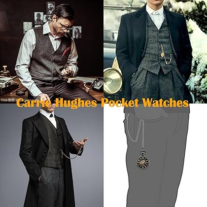 Carrie Hughes Mens Steampunk Railroad Octagon Skeleton Mechanical Pocket Watch with Chain in Box CHPW02