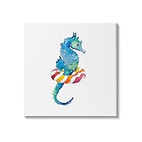 Stupell Industries Blue Ombre Seahorse Red Stripe Ring Float, Designed by Lanie Loreth Canvas Wall Art, 36 x 36