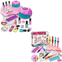 Amagoing Nail Polish Kit for Girl Ages 6-12, Kids Nail Art Salon Set with Nail Dryer, Peelable Glitter Nail Polish, Storage Desk, Makeup Manicures Decoration Studio Gifts for Birthday Spa Party Favors