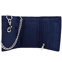 Mens Boys Tri-Fold Canvas Wallet and Chain, Navy, Casual