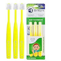Brilliant Oral Care Baby Toothbrush with Soft Bristles and Round Head, for a Toddler Approved, Easy to Use All-Around Clean Mouth, Ages 0-2 Years, Yellow, 3 Pack