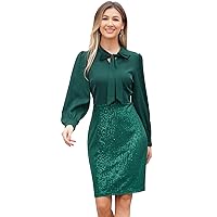 IMEKIS Women Sequins Cocktail Slim Fit Dress Sparkly Tie Front Long Sleeve Sequins Bodycon Party Dress Clubwear