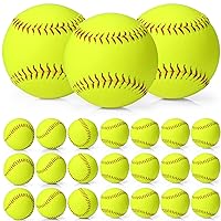 Lewtemi 24 Pack Yellow Practice Softballs Official Size and Weight Slowpitch Softball Sports Unmarked Leather Covered Youth Fastpitch Softball Ball Training Ball for Games Practice