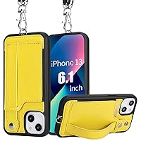 TOOVREN iPhone 13 Wallet Case, iPhone 13 Case with Card Holder Phone Lanyard PU Leather iPhone 13 Case with Stand Wallet Phone Case iPhone 13 Case for Women & Men 6.1 Inch Yellow