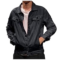 Men Jacket Ripped Denim Jacket For Men Distressed Button Denim Jacket Trucker Jean Jacket Cowboy Coat Outerwear