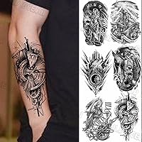 3D Black Compass Temporary Tattoos For Men Adults Realistic Samurai Statue Liberty Tattoo Sticker Arm Thigh Tatoos Armband