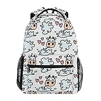 ALAZA Cute Cow Love Heart Funny Backpack Purse with Multiple Pockets Name Card Personalized Travel Laptop School Book Bag, Size M/16.9 inch