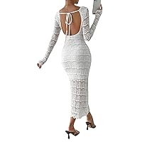 Floerns Women's Solid Long Sleeve Sheer Lace Tie Back Bodycon Pencil Dress