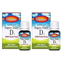 Carlson - Super Daily D3, 2000 IU (50 mcg) per Drop, Heart & Immune Health, Liquid Vitamin D3, Unflavored, 365 Drops (2 Pack)