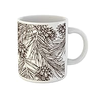 Coffee Mug Needles Vintage Pine Tree Conifer Sketch Cone on Plant 11 Oz Ceramic Tea Cup Mugs Best Gift Or Souvenir For Family Friends Coworkers
