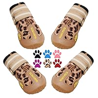 QUMY Dog Shoes for Large Dogs, Medium Dog Boots & Paw Protectors for Winter Snow Day, Summer Hot Pavement, Waterproof in Rain Weather, Outdoor Walking, Indoor Hardfloors Anti Slip Sole Leopard Size 3