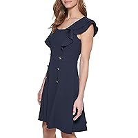 DKNY Women's Double Ruffle Sleeve Fit and Flare Dress
