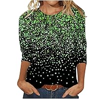 Women Casual 3/4 Sleeve Shirts Stars Points Oil Painting Print Fashion Tops Crewneck Loungewear Tunic Blouses