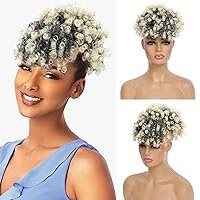 ENTRANCED STYLES Drawstring Ponytail with Bangs Afro Puff Ponytail Extensions for Women Short Curly Puff Ponytail with Bangs Clip in Wrap Updo Hairpiece for Women (T1B/613#)
