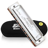 East top Harmonica Key of C 10 Holes 20 Tones 008K Blues Diatonic Mouth Organ Harmonica with Silver Cover, Deluxe Harmonica C For Adults, Professionals and Students as gift