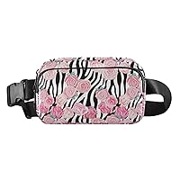 Beautiful Flowers on Zebra Fanny Pack for Women Men Belt Bag Crossbody Waist Pouch Waterproof Everywhere Purse Fashion Sling Bag for Running Hiking Walking Travel