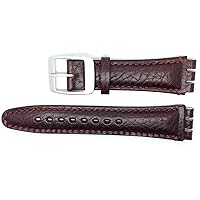 New Condor 19mm (22mm) Sized Genuine Leather Strap Compatible for Swatch Watch - Brown - Chrome Buckle - SC14_02