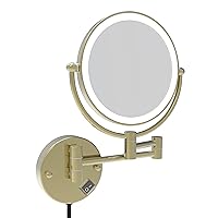 Fixsen 8 Inch LED Wall Mount Two-Sided Magnifying Makeup Vanity Mirror 12 Inch Extension Brushed Gold 1X/7X Magnification Plug 360 Degree Rotation Waterproof Button Shaving Mirror