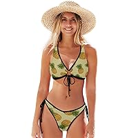ALAZA Tropical Palm Leaves and Pineapple Bikinis Swimsuit Set for Women XS