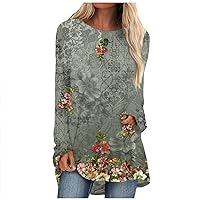 Fall Long Sleeve Shirts for Women Printed Pullover Crew Neck Sweatshirts Loose Blouse Dressy Casual Tunic Tops