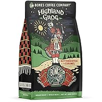 Bones Coffee Company Highland Grog Flavored Whole Coffee Beans Butterscotch Caramel Flavor | 12 oz Medium Roast Arabica Low Acid Coffee | Gourmet Coffee (Whole Bean)