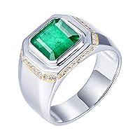 14K White Gold Natural Men's Emerald Ring Sapphire Engagement Ring Tanzanite Wedding Band for Men Father's Day Promotion