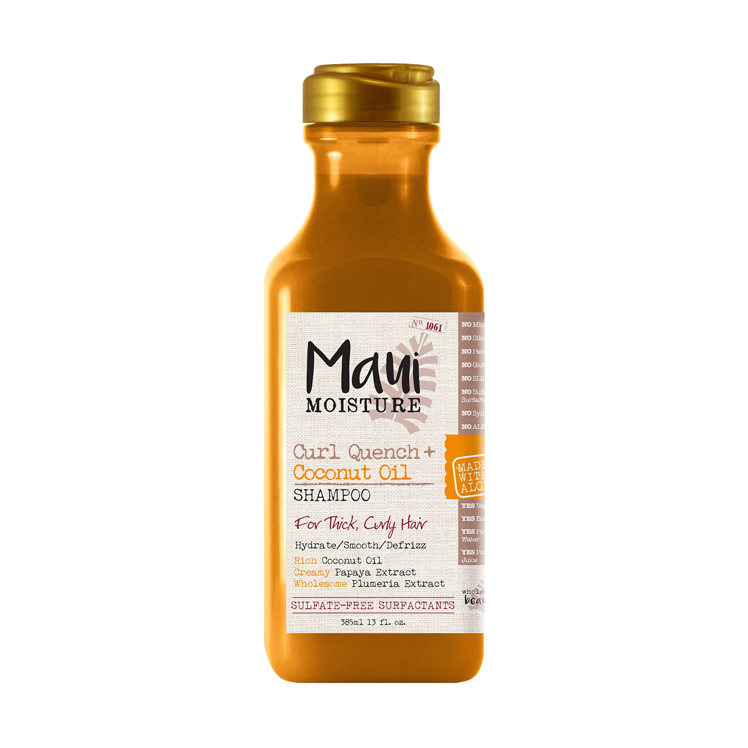 Maui Moisture Curl Quench + Coconut Oil Curl-Defining Anti-Frizz Shampoo to Hydrate and Detangle Tight Curly Hair, Softening Shampoo, Vegan, Silicone & Paraben-Free, 13 fl oz