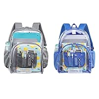 F-color Clear Backpack - 2 Pack Heavy Duty Clear Backpacks for School Grey and Bright Blue - Transparent, Spacious, Durable