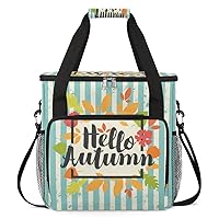 Hello Autumn Leaves Pattern Coffee Maker Carrying Bag Compatible with Single Serve Coffee Brewer Travel Bag Waterproof Portable Storage Toto Bag with Pockets for Travel, Camp, Trip