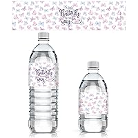 Butterfly Girl Baby Shower Water Bottle Labels - A Little Butterfly is on Her Way - It's a Girl Pink and Purple Waterproof Wrappers - 24 Count