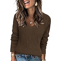 Womens Sweaters Fall Fashion 2023 V Neck Long Sleeve Tops Casual Trendy Loose Knit Pullover Jumper Tops