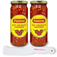 Cherry Pepper Relish Hoagie Spread Bundle with – (2) 16oz Jars of Pastene Hot Crushed Peppers and (1) Sandwich Spreader Jar Scraper by Wyked Yummy
