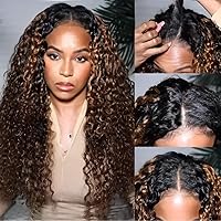UNICE Curly V Part Wigs Human Hair Balayage Brown Highlight Clip in Upgrade U Part Wig No Leave Out Wear Go Glueless Human Hair Wig Beginner Friendly 24 inch