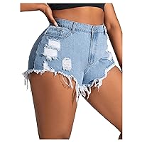MakeMeChic Women's Casual Raw Trim Ripped Denim Shorts Zip Fly High Waist Straight Leg Summer Jean Shorts
