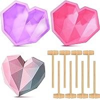 Patelai 2 Pieces Heart Mold for Chocolate Valentine's Day Diamond Heart Shape Silicone Cake Mold Oven Safe Chocolate Mousse Dessert Baking Pan Mold Trays with 8 Pieces Wooden Hammers Kitchen DIY Tools